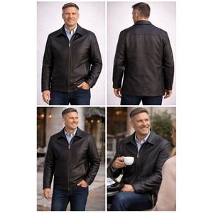 Sonoma Leather Jacket Mens Medium Brown Zip Front Lined Classic Outerwear